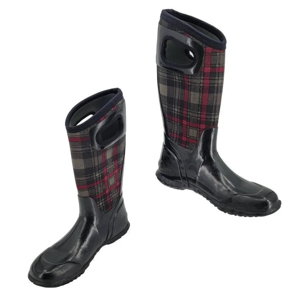 Bogs Rainboots Waterproof W Hampton Plaid Academia Grunge Black Red US 7 EURO 8